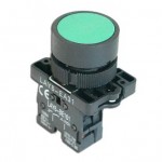 BOTÃO PULSADOR FURO DE 22,5MM C-1 CONTATO PLASTICO VERDE